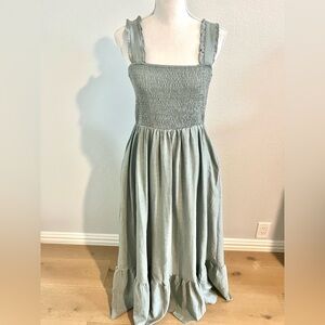 Listicle Light Gray/Green Smocked Dress